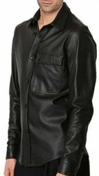 Original Black Leather Shirt - Premium Full-Grain Leather Shirt for Men – front view – Kamercio