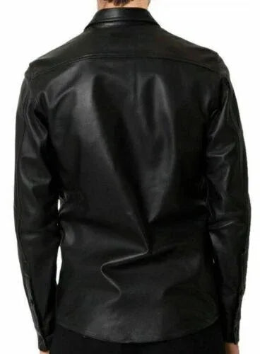 Original Black Leather Shirt - Premium Full-Grain Leather Shirt for Men