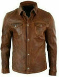 Brown Original Leather Shirt Jacket - Premium Full-Grain Leather Overshirt for Men