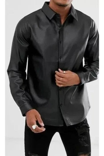 Black Leather Shirt - Premium Full-Grain Leather Shirt for Men