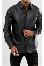 Black Leather Shirt - Premium Full-Grain Leather Shirt for Men