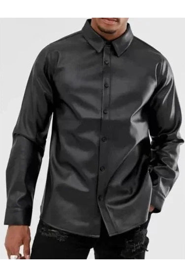 Black Leather Shirt - Premium Full-Grain Leather Shirt for Men