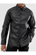 Black Leather Shirt - Premium Full-Grain Leather Shirt for Men