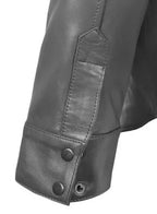 Grey Original Leather Shirt - Premium Full-Grain Leather with Chest Pockets – gray, close-up detail – Kamercio