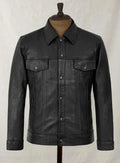 Black Leather Trucker Jacket - Premium Full-Grain Leather Classic Fit