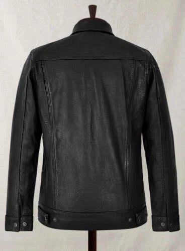 Black Leather Trucker Jacket - Premium Full-Grain Leather Classic Fit