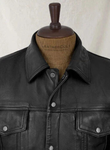 Black Leather Trucker Jacket - Premium Full-Grain Leather Classic Fit