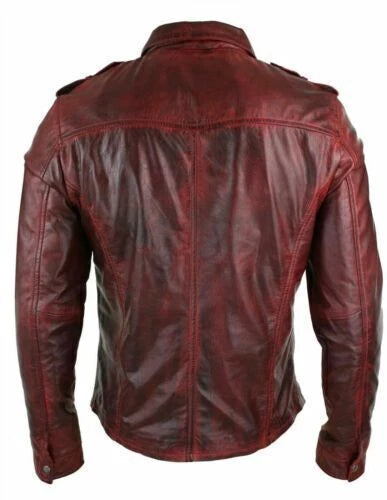 Burgundy Leather Shirt Jacket - Premium Full-Grain Leather with Shoulder Epaulettes