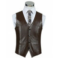 Brown Leather Vest - Premium Full-Grain Leather Formal Waistcoat
