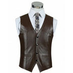 Brown Leather Vest - Premium Full-Grain Leather Formal Waistcoat