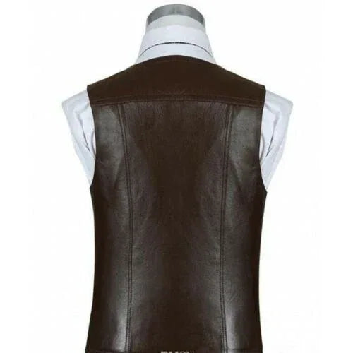 Brown Leather Vest - Premium Full-Grain Leather Formal Waistcoat