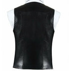 Black Leather Vest - Premium Full-Grain Leather V-Neck Waistcoat