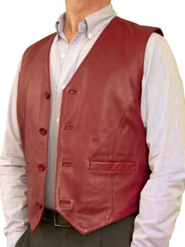 Red Leather Waistcoat - Premium Full-Grain Leather Vest for Men & Women