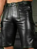 Men's Black Original Leather Shorts Multi-Zipper Design Belt Included Handcrafted