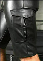 Men's Black Original Leather Shorts Multi-Zipper Design Belt Included Handcrafted