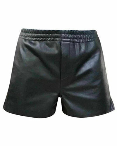 Men's Black Leather Shorts Elasticized Waist Premium Full-Grain Handcrafted