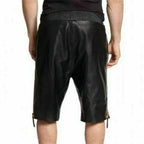 Men's Black Original Leather Shorts Ribbed Waistband Side Zippers Handcrafted