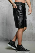 Men's Black Leather Shorts Elasticized Waistband Drawstring Handcrafted