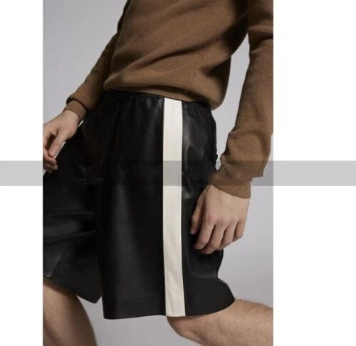 Men's Black Leather Shorts Minimalist Design Premium Full-Grain Handcrafted
