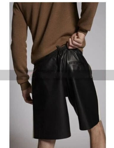 Men's Black Leather Shorts Minimalist Design Premium Full-Grain Handcrafted