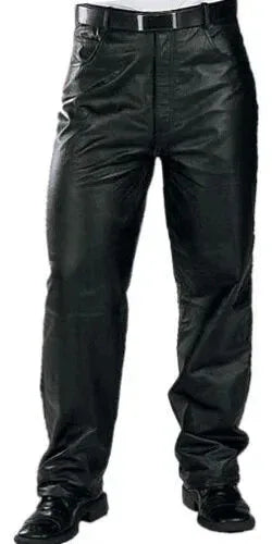 Men's Classic Black Original Leather Straight-Leg Pants - Premium Full-Grain Handcrafted