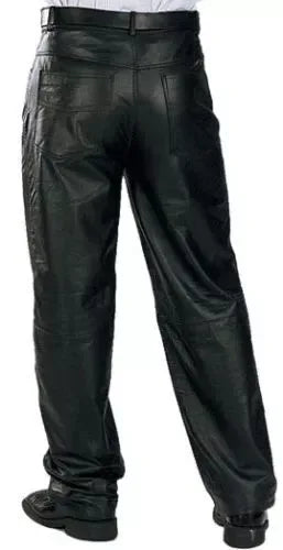 Men's Classic Black Original Leather Straight-Leg Pants - Premium Full-Grain Handcrafted