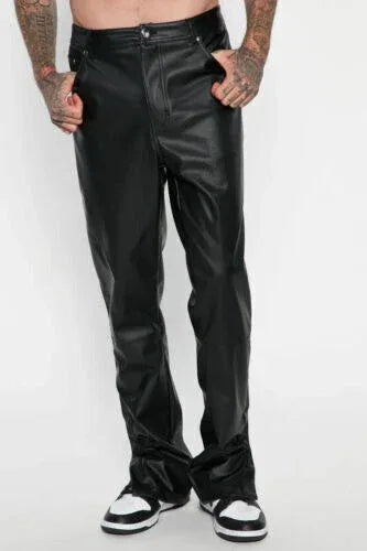 Original Men's Black Leather Straight-Leg Pants - Premium Full-Grain Handcrafted Classic