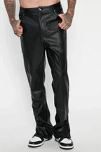 Original Men's Black Leather Straight-Leg Pants - Premium Full-Grain Handcrafted Classic