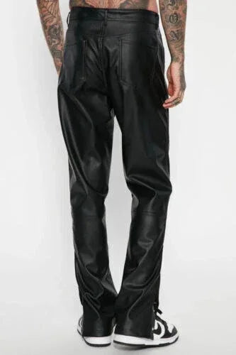 Original Men's Black Leather Straight-Leg Pants - Premium Full-Grain Handcrafted Classic
