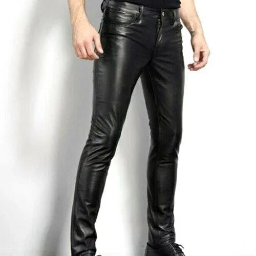 Men's Premium Full-Grain Original Leather Pants - Slim Fit Moto Style