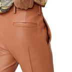 Men Tan Full-Grain Original Leather Pants - Tailored Straight Leg Fit