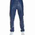 Men's Navy Blue Full-Grain Original Leather Pants - Slim Fit