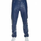 Men's Navy Blue Full-Grain Original Leather Pants - Slim Fit