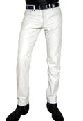Men's White Full-Grain Original Leather Pants - Premium Slim Fit Statement Piece
