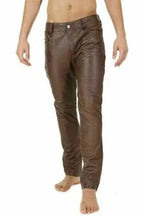 Men's Brown Full-Grain Original Leather Pants - Premium Slim Fit Classic Style