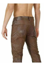 Men's Brown Full-Grain Original Leather Pants - Premium Slim Fit Classic Style