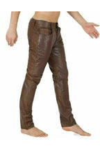 Men's Brown Full-Grain Original Leather Pants - Premium Slim Fit Classic Style