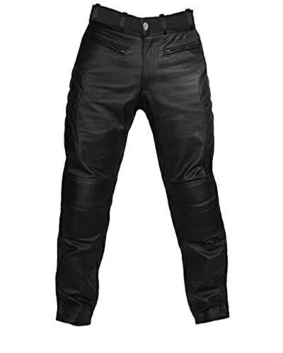 Men's Black Full-Grain Original Leather Joggers - Tactical Fit with Zipper Details