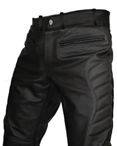 Men's Black Full-Grain Original Leather Joggers - Tactical Fit with Zipper Details