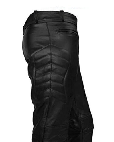 Men's Black Full-Grain Original Leather Joggers - Tactical Fit with Zipper Details