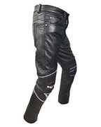 Men's Black Full-Grain Original Leather Pants - Slim Fit with Chain Details