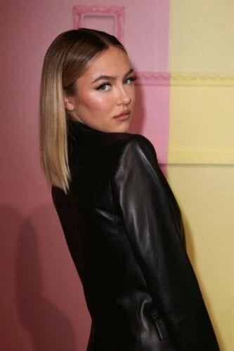 Women's Black Original Leather Blazer with Deep V-Neck - Premium Full-Grain Leather Jacket