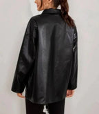Black Leather Original Shirt - Oversized Full-Grain Leather Shacket for Women