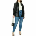 Black Leather Oversized Original Shirt - Full-Grain Premium Leather Button-Up for Women
