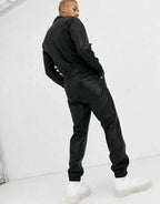Premium Black Original Leather Boilersuit - Full-Grain Workwear Jumpsuit