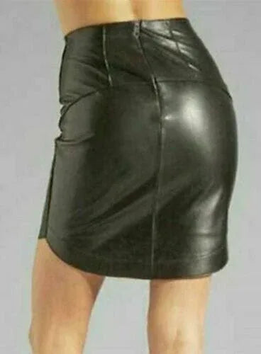Black Original Leather Mini Skirt - High Waist Full Grain Premium Leather Skirt for Women