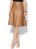 Camel Original Leather A-Line Skirt - High Waist Full Grain Leather Skirt for Women