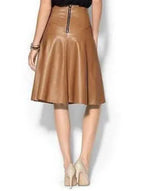 Camel Original Leather A-Line Skirt - High Waist Full Grain Leather Skirt for Women