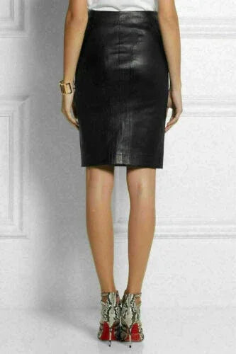 Black Original Leather Pencil Skirt - High Waist Full Grain Leather Premium Skirt for Women