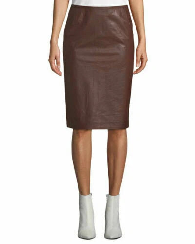 Chocolate Brown Original Leather Pencil Skirt - High Waist Full Grain Premium Leather Skirt for Women
